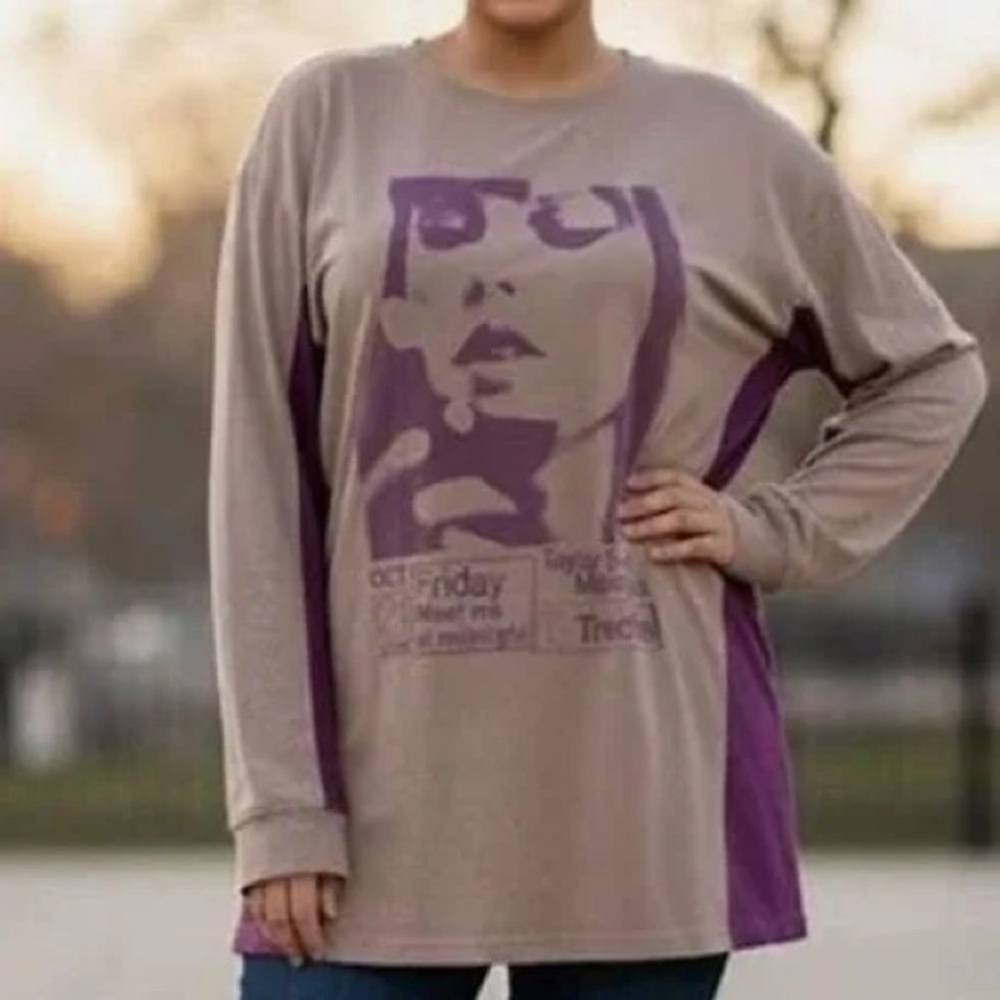 Taylor Swift Midnights Graphic Long Sleeve Top in Maroon and Tan